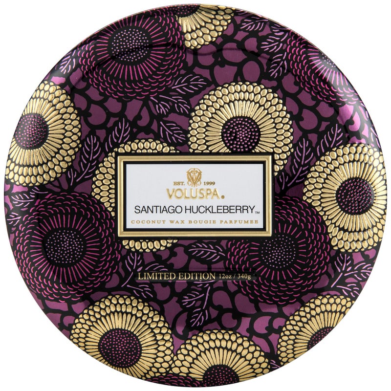 Voluspa Santiago Huckleberry Candle | 3 Wick Tin | 12 Oz. | 40 Hour Burn Time | Coconut Wax for Clean Burning - Image 1